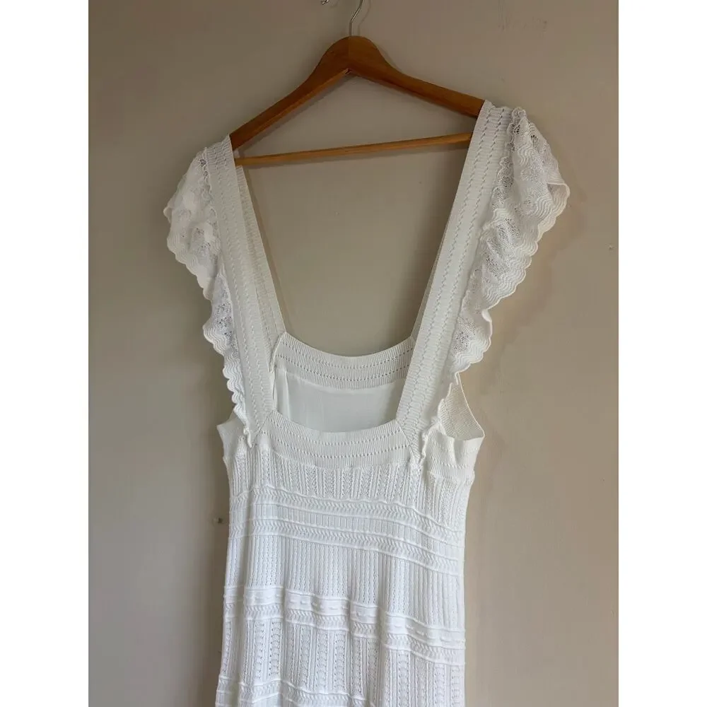 Sezane Isabelle Ecru Midi Flutter Sleeves Knit Dress Size XL NWT - Picture 9 of 9
